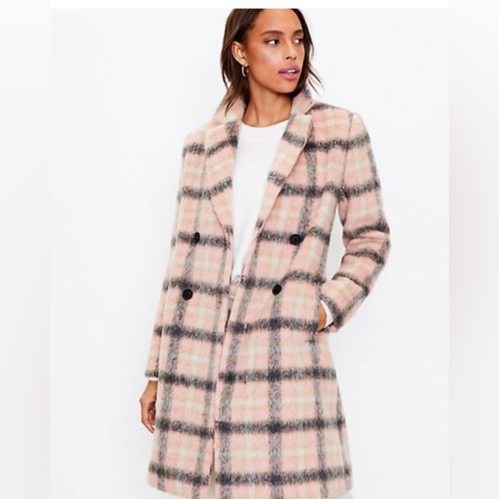 NWT Ann Taylor Loft Pink Plaid Coat 🧥 XS